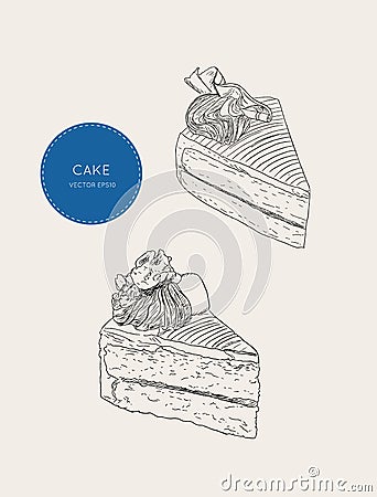 Set of cake, coffe cake skatech vector. Vector Illustration