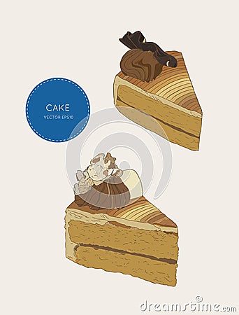 Set of cake, coffe cake skatech vector. Vector Illustration