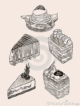 Set of cake, hand draw sketch vector Vector Illustration