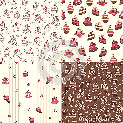 Set of cake seamless patterns Vector Illustration