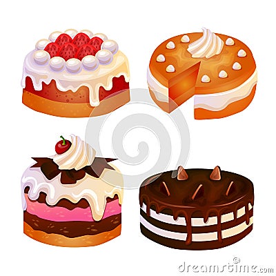 Set of cake tart game icon set Vector Illustration
