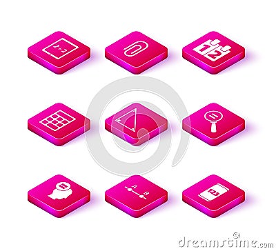 Set Calculation, Graph, schedule, chart, diagram, Calculator, Triangle math, Mobile calculator interface, Calendar and Vector Illustration