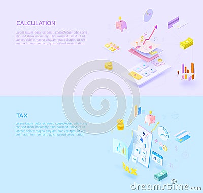 Set of Calculation Tax 3d style Vector Illustration