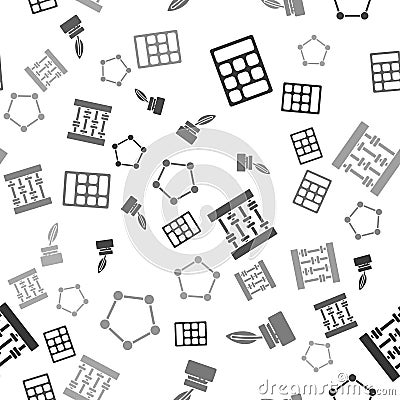 Set Calculator, Feather and inkwell, Abacus and Geometric figure Pentagonal prism on seamless pattern. Vector Vector Illustration