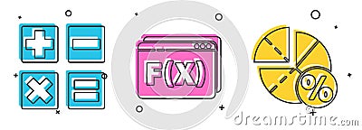 Set Calculator, Function mathematical symbol and Graph, schedule, chart, diagram icon Vector Illustration