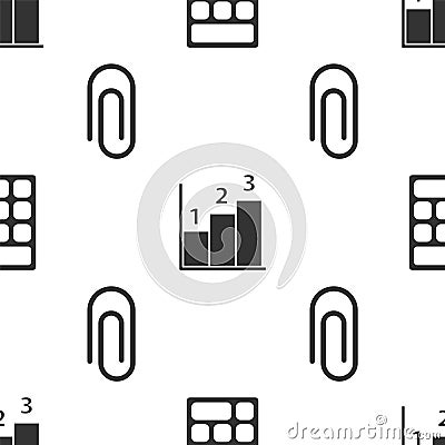 Set Calculator, Graph, schedule, chart, diagram and Paper clip on seamless pattern. Vector Vector Illustration