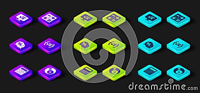 Set Calculator, Subsets, math, is subset of b, Discount percent tag, Square root x glyph, and icon. Vector Vector Illustration