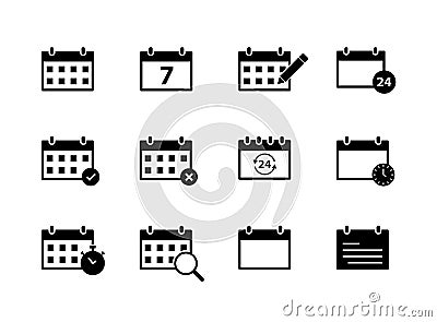 Set of Calendar icons. Time and seasons. Day, Week, Months, Year. Vector illustration Vector Illustration