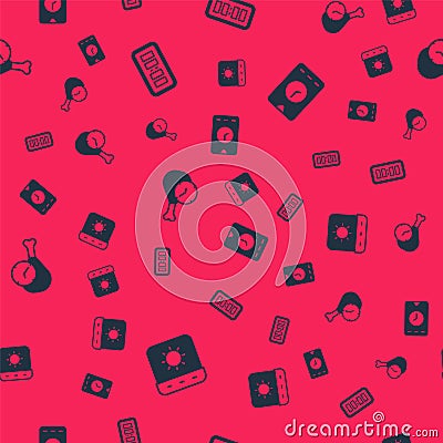 Set Calendar summer, Digital alarm clock, Food time and Alarm app mobile on seamless pattern. Vector Vector Illustration