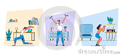 Set of calisthenics and strength exercises that you can do at home. Vector Illustration