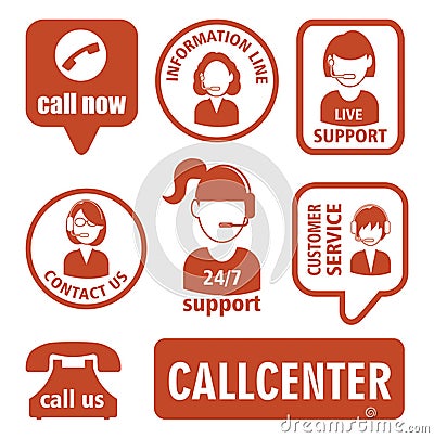 Set of call center operator icons. vector Vector Illustration