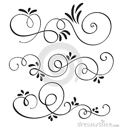 Set of calligraphy flourish art with vintage decorative whorls for design. Vector illustration EPS10 Vector Illustration