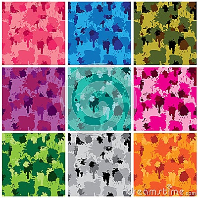 Set of camouflage fabric patterns - different colors. Vector Illustration