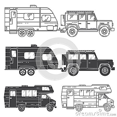 Set of camper vans icons. Vector Illustration