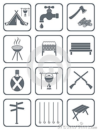 Set of camping equipment icons Vector Illustration