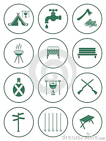 Set of camping equipment icons Vector Illustration