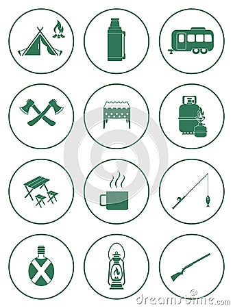 Set of camping equipment icons Vector Illustration