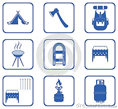 Set of camping equipment icons Vector Illustration