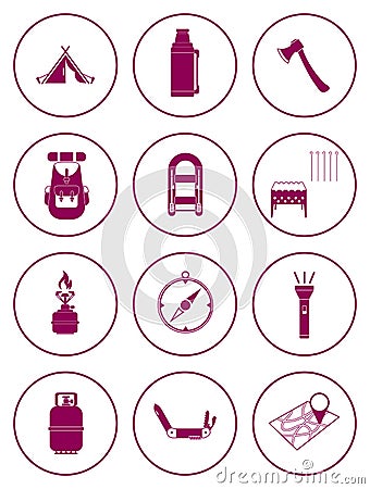 Set of camping equipment icons Vector Illustration