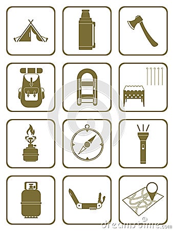 Set of camping equipment icons Vector Illustration