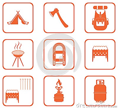 Set of camping equipment icons Vector Illustration