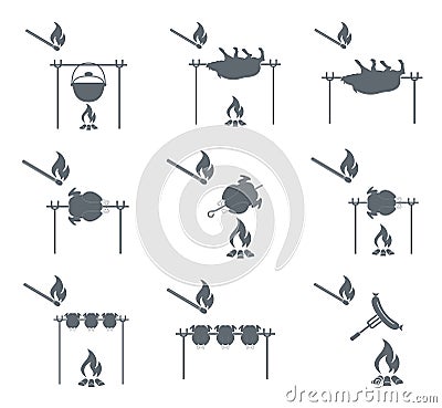 Set of camping equipment pictograms Vector Illustration