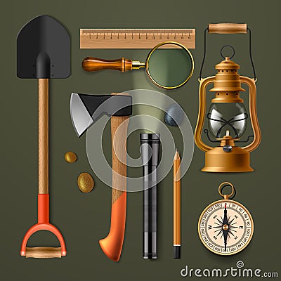 Set of camping hiking equipment Vector Illustration