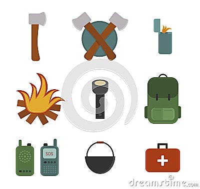 Set of camping objects Vector Illustration