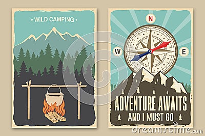Set of camping retro posters. Vector illustration. Concept for shirt or logo, print, stamp or tee. Vintage typography Vector Illustration