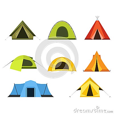 Set of camping tents icon - campsite and tourism Vector Illustration