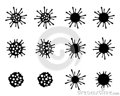 Set of cancer cell and virus in silhouette style Vector Illustration