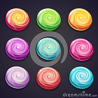 Set of candies of different colors for computer games Vector Illustration