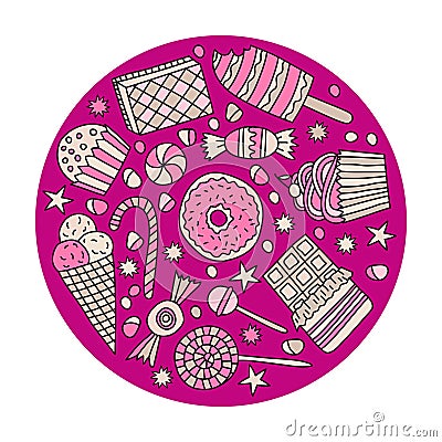 Set of candies and sweets in doodle style Vector Illustration