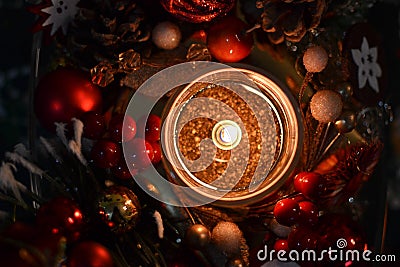 Christmas candle and decorations Stock Photo