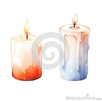 Set of candle watercolor design on transparent background Stock Photo