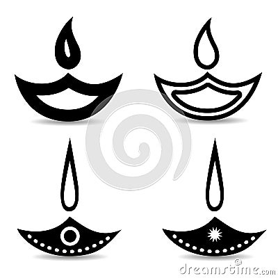 Set of candles to decorate Diwali holiday, silhouette on white b Vector Illustration