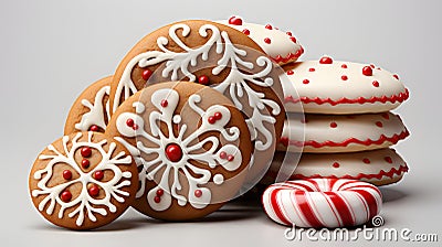 Set of Candy cane and Gingerbread man cookie biscuit. Stock Photo