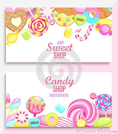 Set of candy and sweet shop banners Stock Photo
