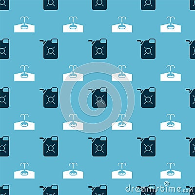 Set Canister for motor oil and Oilfield on seamless pattern. Vector Vector Illustration
