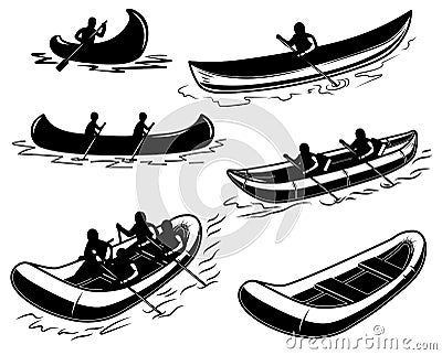 Set of canoe, boat, raft illustration. Design element for poster, emblem, sign, poster, t shirt Vector Illustration