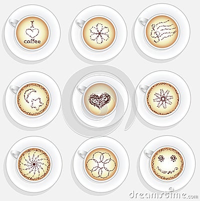 Set of cappuchino coffee cups Vector Illustration