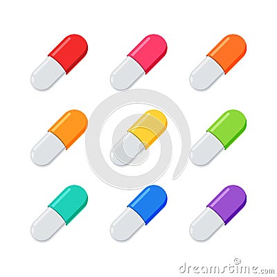 A set of Capsules with nine different color Stock Photo