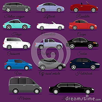 Set of car body types Vector Illustration