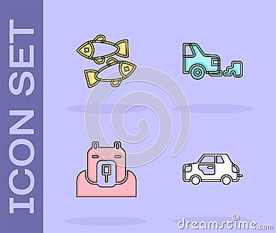 Set Car, Dead fish, Polar bear head and exhaust icon. Vector Vector Illustration