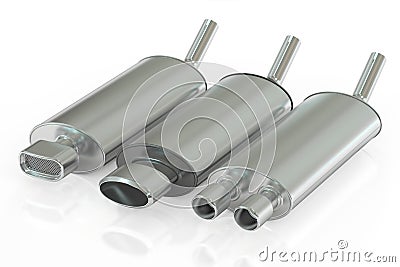 Set of Car Exhaust Pipes, 3D rendering Stock Photo