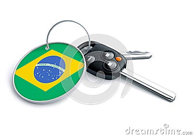 Set of car keys with keyring and country flag. Concept for car p Stock Photo