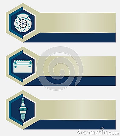 Set of car repair shop banners with icons design elements. Templates for business presentations auto service company. Vector Illustration