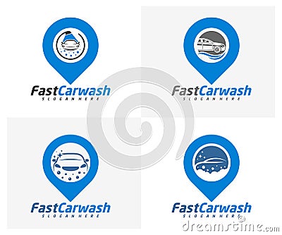 Set of Car Wash logo designs concept vector, Automotive Cleaning logo template Vector Illustration