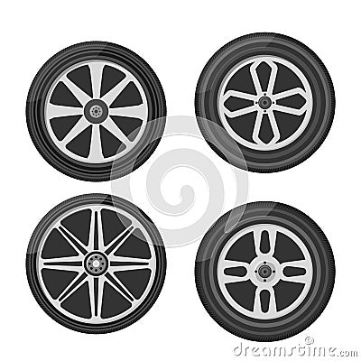 Set of car wheels icon flat, wheel tyre for auto Vector Illustration