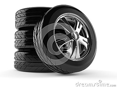 Set of car wheels Stock Photo